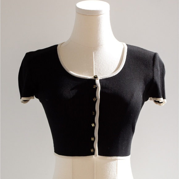 Chanel Spring 1995 Black White 95P Crop Cardigan - Picture 5 of 11